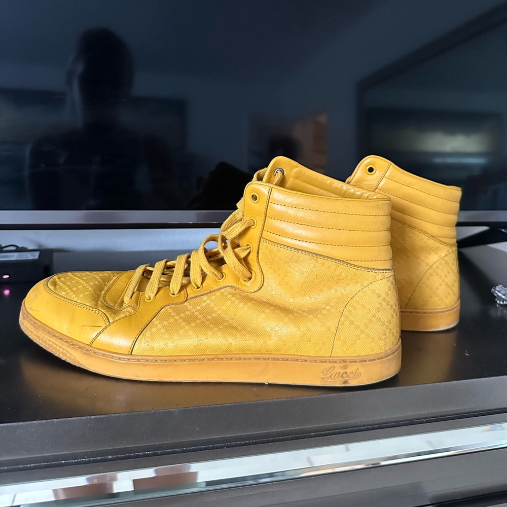 Men Gucci Yellow Diamanté High Top Sneakers Size 13.5